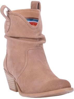 Dingo Women's Jackpot Western Slouch Stacked Heel Bootie - Tan Suede | Size 10